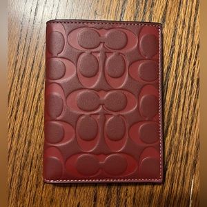 Brand New Red Leather Coach Passport Cover in Signature Canvas